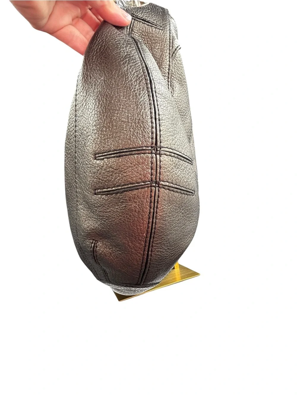 Banana Republic Bronze Metallic Pebbled Leather Hobo Shoulder Bag